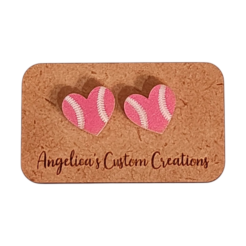 Pretty In Pink Softball Heart Wood Studs